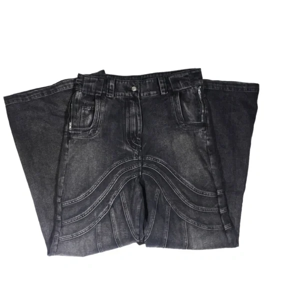 No Faith Studios Heavy Black Wave Wavy Denim Jeans. Bootcut